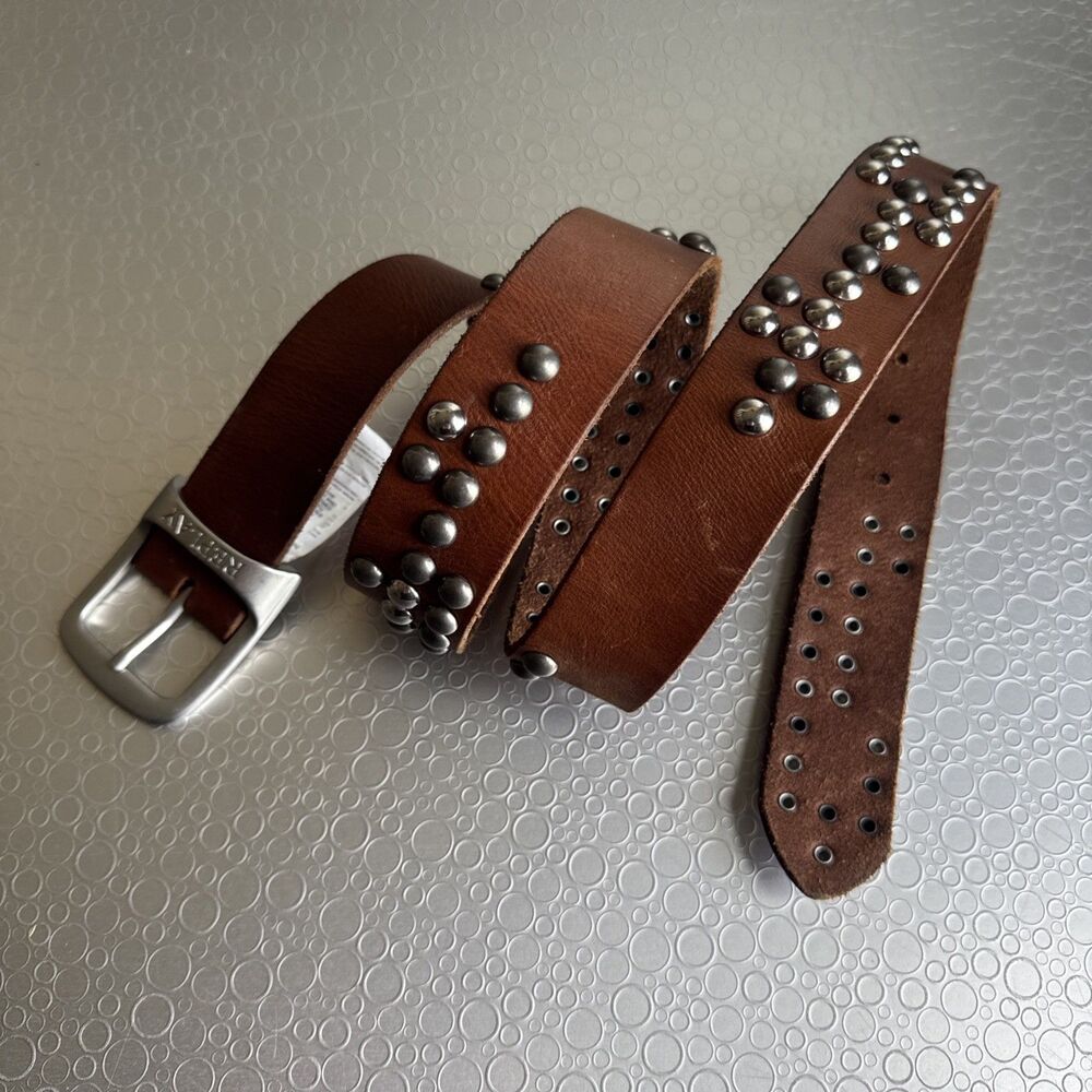Replay Italian Leather Studded Belt Engraved Buckle Y2K Rocker - Size 100 US 38